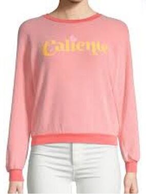 Wildfox Pink Crewneck Sweater with Yellow Logo